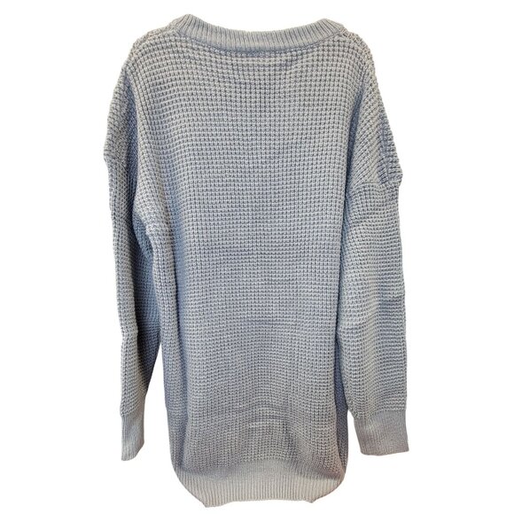 Sweater Dress  Soft Gray Knit Long Sleeve Buttons V-Neck Womens Size Large New - Picture 2 of 8